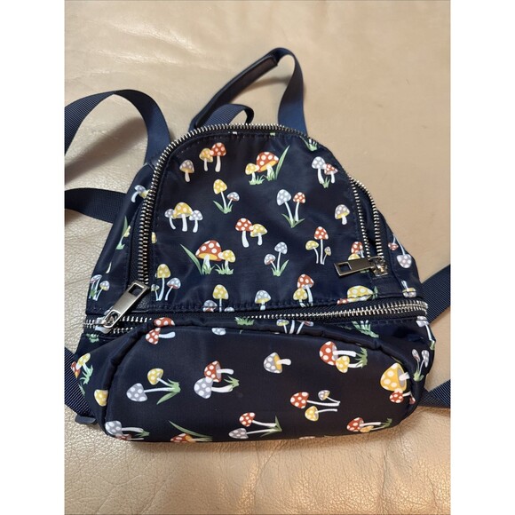 Dark Blue with Colorful Mushroom Small Backpack/Purse/Bag - Picture 1 of 6